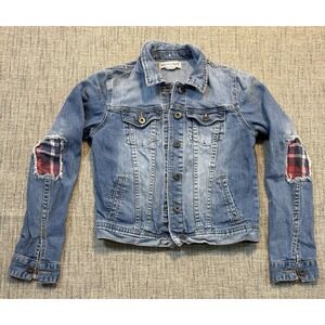 Patched Red Plaid Elbows Jacket Bullhead Girls Small chest 15 in length 19 in‎